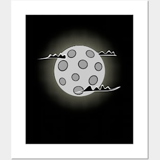 Glowing Moon in the Dark with Clouds (Halftone) Posters and Art